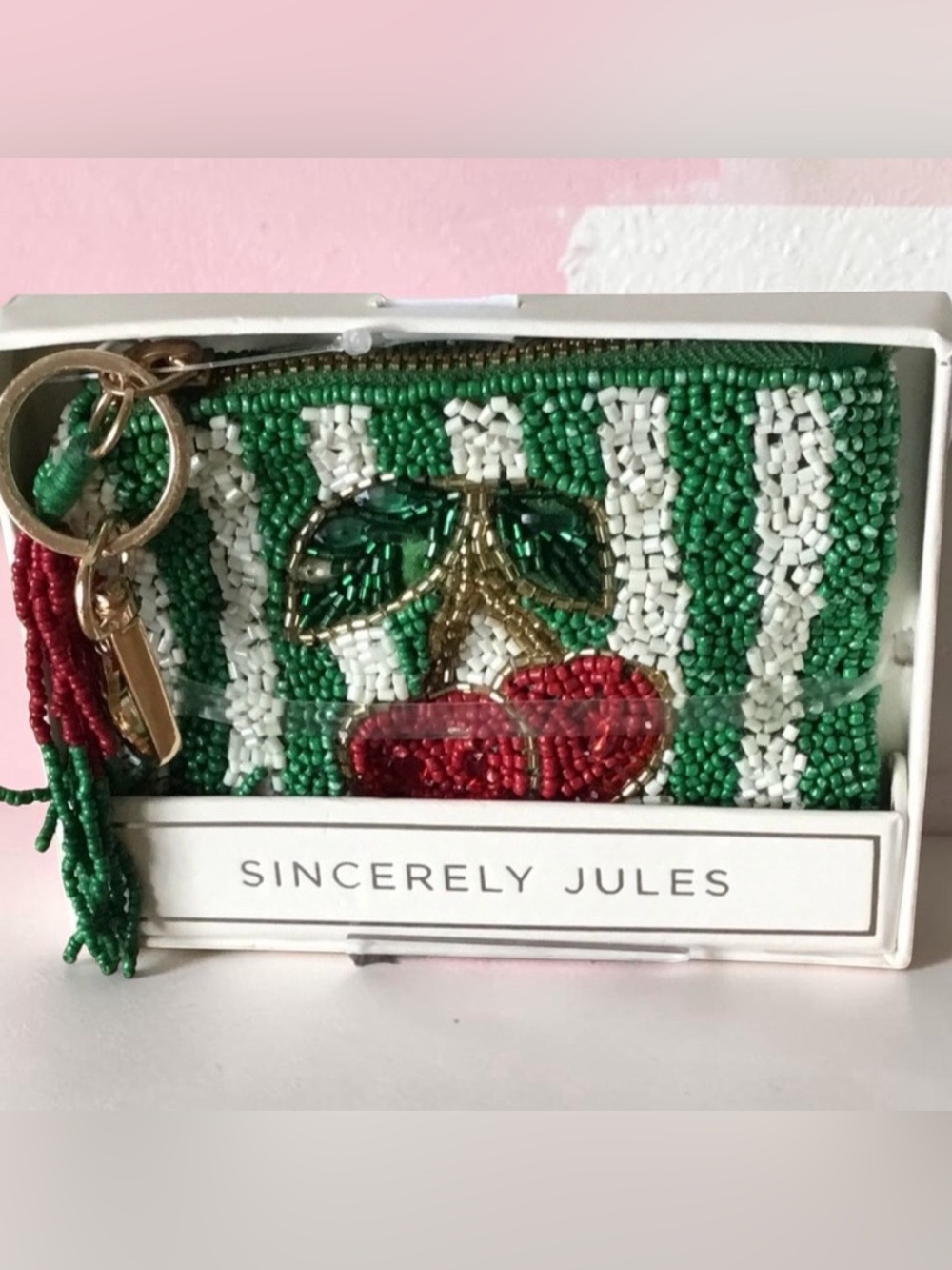 Sincerely, Jules beaded cherry coin purse zip pouch NEW IN BOX